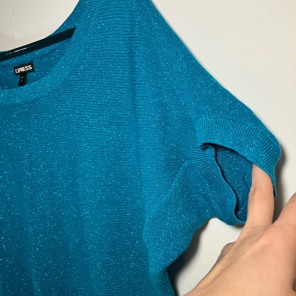 Express ladies xs short sleeve tasseled turquoise sweater top. - Picture 7 of 16